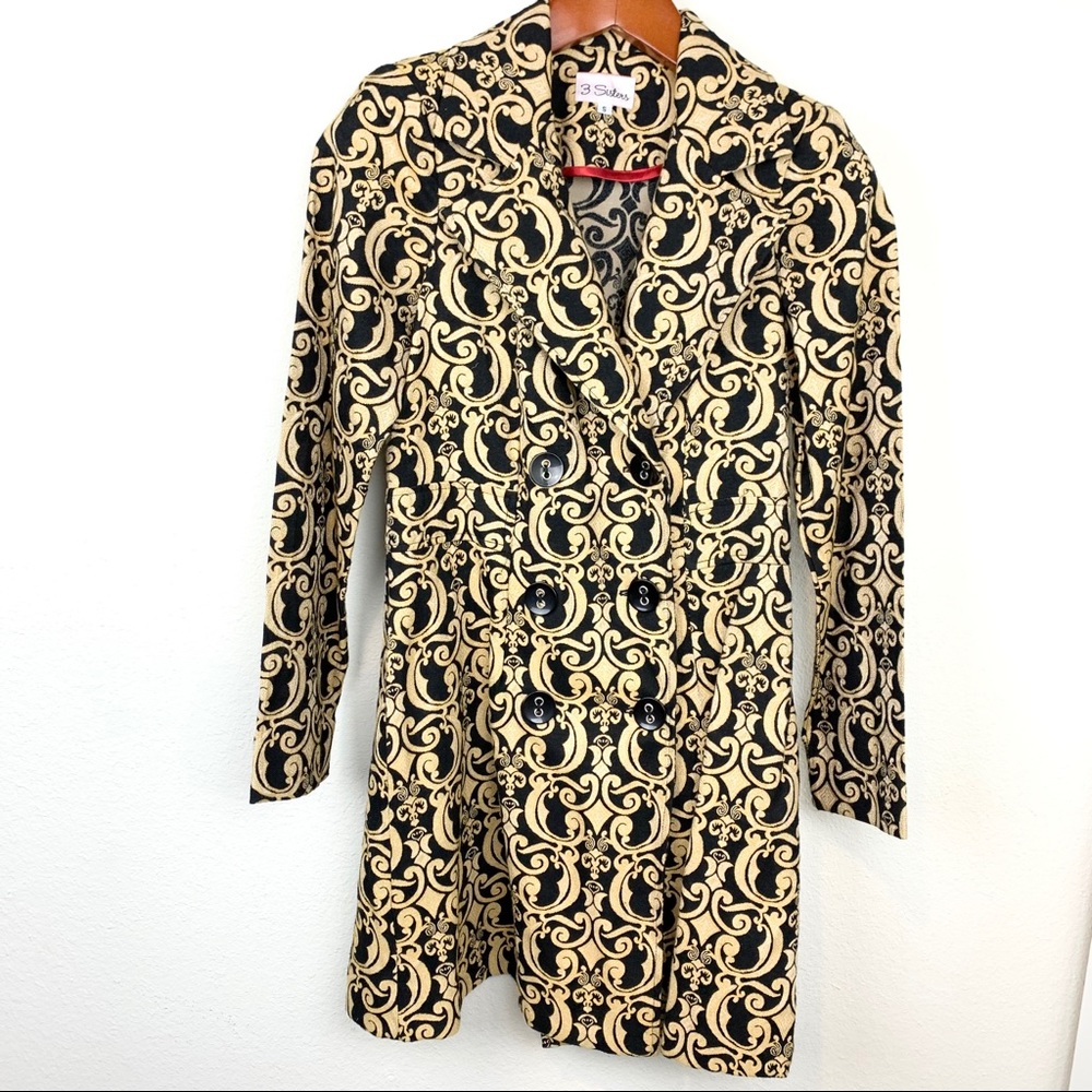 Three Sisters Trench Coat Dressy Pleated Button Vintage Gold Costume Play